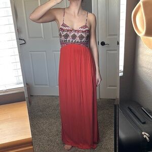 Women's Burnt Orange Patterned Maxi Dress